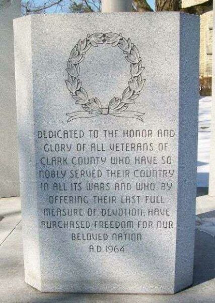 CLARK COUNTY WAR VETERANS MEMORIAL DEDICATION STONE