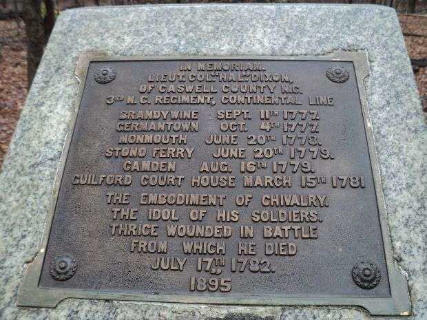 LIEUT. COL. “HAL” DIXON REVOLUTIONARY WAR MEMORIAL PLAQUE