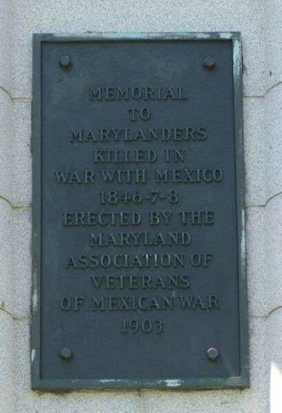 MEMORIAL TO MARYLANDERS KILLED IN WAR WITH MEXICO PLAQUE A