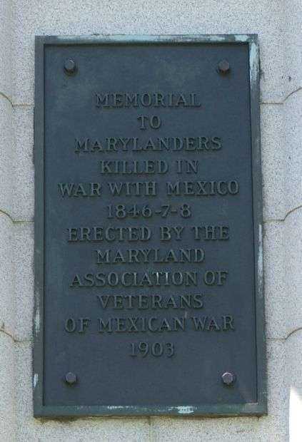 MEMORIAL TO MARYLANDERS KILLED IN WAR WITH MEXICO PLAQUE A