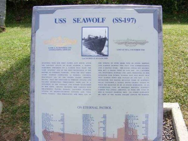 USS SEAWOLF (SS-197) WAR MEMORIAL PLAQUE