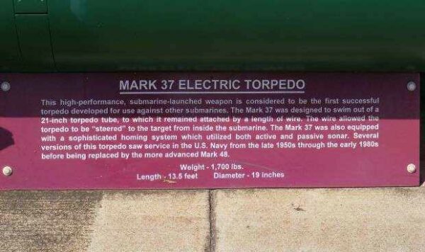 MARK 37 ELECTRIC TORPEDO MEMORIAL PLAQUE