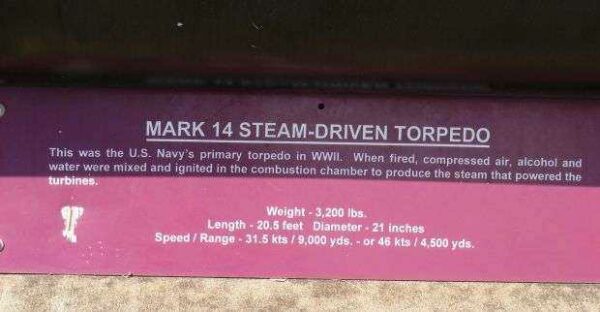 MARK 14 STEAM-DRIVEN TORPEDO MEMORIAL PLAQUE