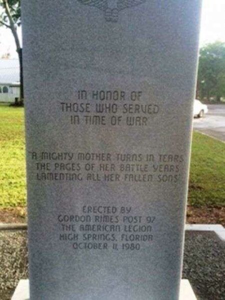 AMERICAN LEGION POST 97 WAR VETERANS MEMORIAL FRONT