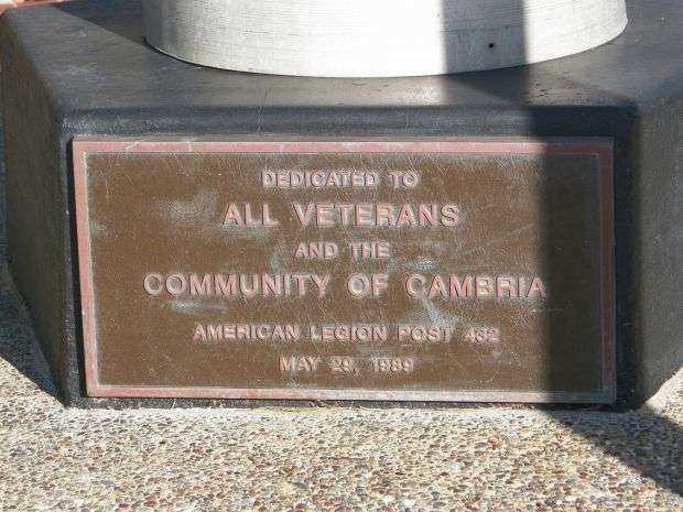 CAMBRIA ALL VETERANS MEMORIAL FLAGPOLE PLAQUE