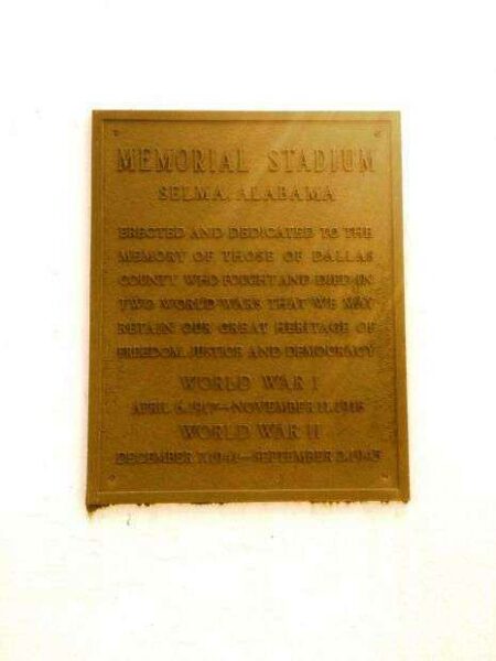 SELMA MEMORIAL STADIUM PLAQUE