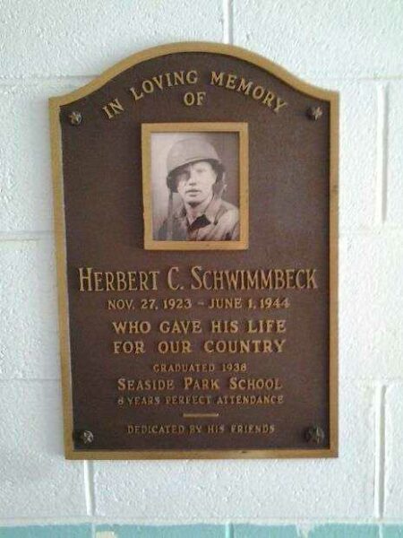 HERBERT C. SCHWIMMBECK WAR MEMORIAL PLAQUE