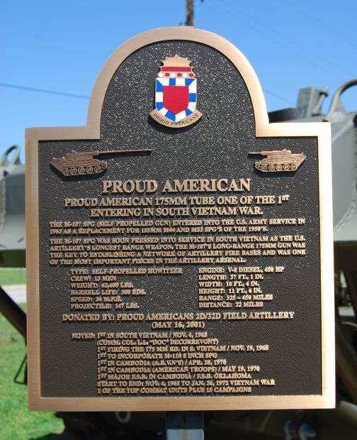 PROUD AMERICAN 175MM TUBE WAR MEMORIAL PLAQUE