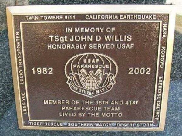 TSGT JOHN D WILLIS WAR MEMORIAL PLAQUE