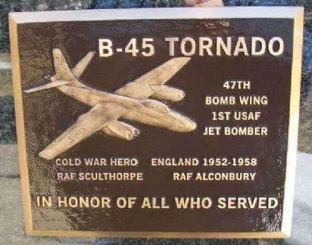 B-45 TORNADO WAR MEMORIAL PLAQUE