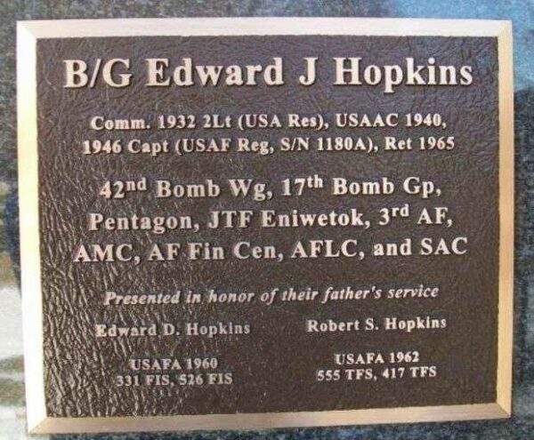 B/G EDWARD J HOPKINS WAR MEMORIAL PLAQUE