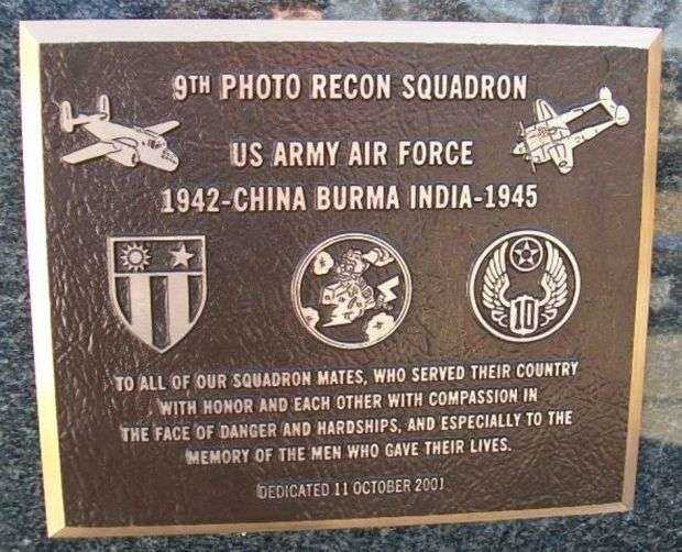 9TH PHOTO RECON SQUADRON WAR MEMORIAL PLAQUE