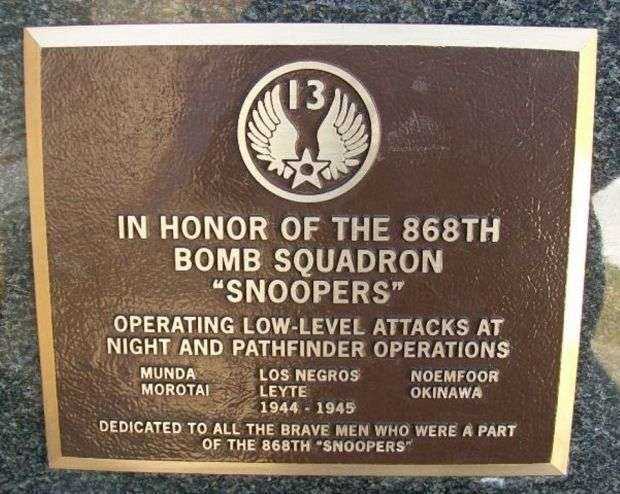 868TH BOMB SQUADRON WAR MEMORIAL PLAQUE