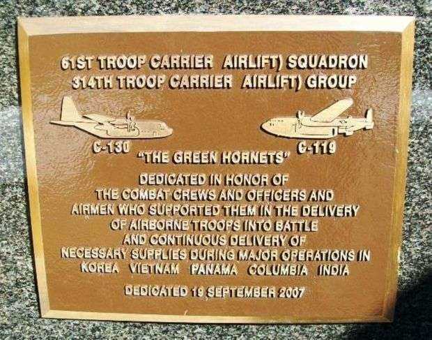 61ST & 314TH TROOP CARRIER AIRLIFT GROUPS WAR MEMORIAL PLAQUE