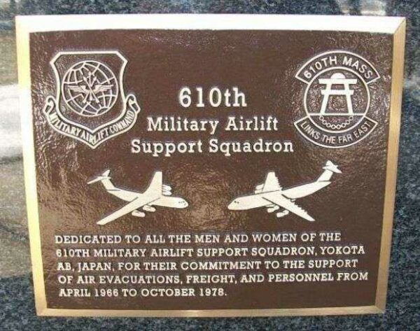 610TH MILITARY AIRLIFT SUPPORT SQUADRON WAR MEMORIAL PLAQUE
