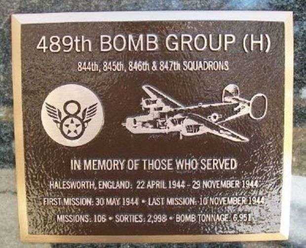 489TH BOMB GROUP (H) WAR MEMORIAL PLAQUE