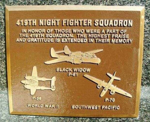 419TH NIGHT FIGHTER SQUADRON WAR MEMORIAL PLAQUE