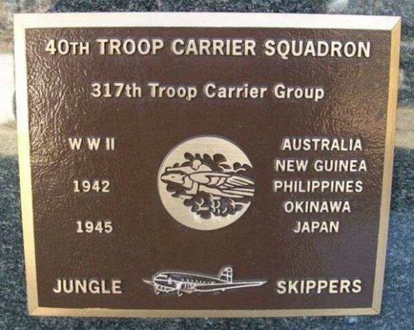 40TH TROOP CARRIER SQUADRON WAR MEMORIAL PLAQUE