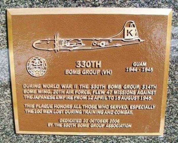 330TH BOMB GROUP (VH) WAR MEMORIAL PLAQUE