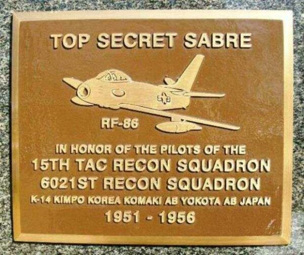 TOP SECRET SABRE WAR MEMORIAL PLAQUE