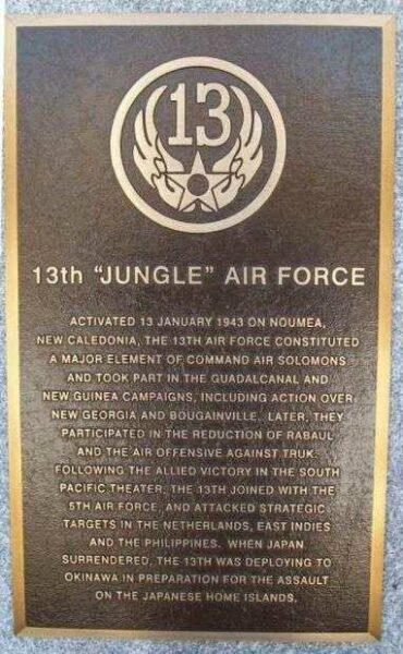 13TH “JUNGLE” AIR FORCE WAR MEMORIAL PLAQUE