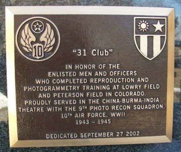 “31 CLUB” WAR MEMORIAL PLAQUE