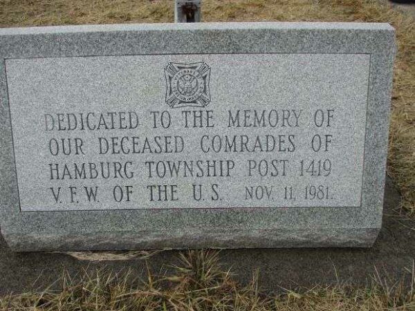 HAMBURG TOWNSHIP V.F.W. POST 1419 MEMORIAL PARK AND MUSEUM CANNON DEDICATION STONE