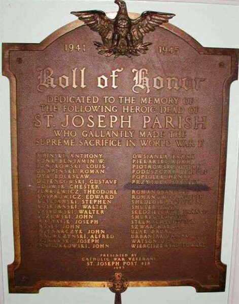 ST JOSEPH PARISH HONOR ROLL WAR MEMORIAL PLAQUE