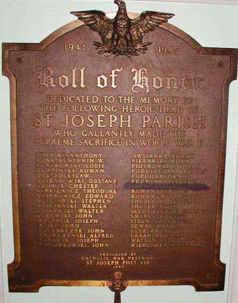 ST JOSEPH PARISH HONOR ROLL WAR MEMORIAL PLAQUE