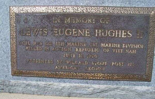 LCPL LEWIS EUGENE HUGHES II WAR MEMORIAL PLAQUE