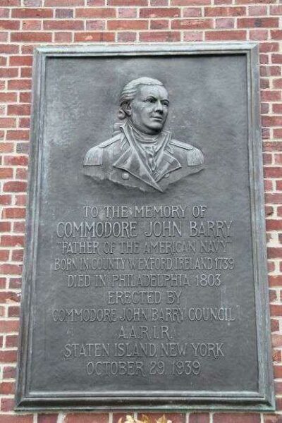 COMMODORE JOHN BARRY WAR MEMORIAL PLAQUE