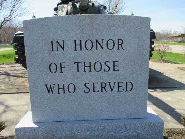 IN HONOR OF THOSE WHO SERVED MEMORIAL TANK STONE FRONT