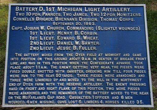 BATTERY D, 1ST MICHIGAN LIGHT ARTILLERY MEMORIAL PLAQUE