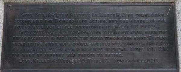 BATTERY C, 1ST OHIO LIGHT ARTILLERY WAR MEMORIAL PLAQUE