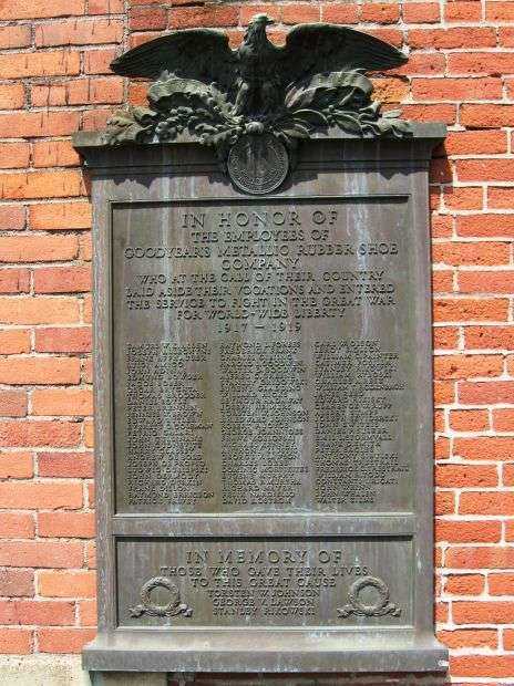 GOODYEAR’S METALLIC RUBBER SHOE EMPLOYEES GREAT WAR MEMORIAL PLAQUE