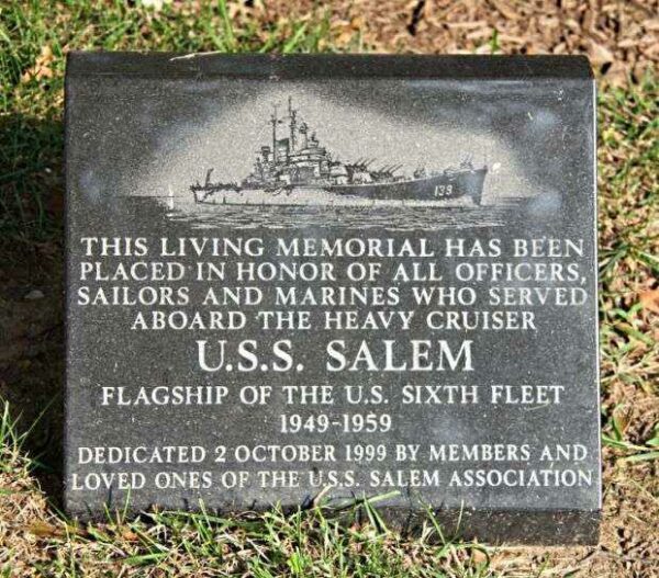 U.S.S SALEM OAK TREE MEMORIAL PLAQUE