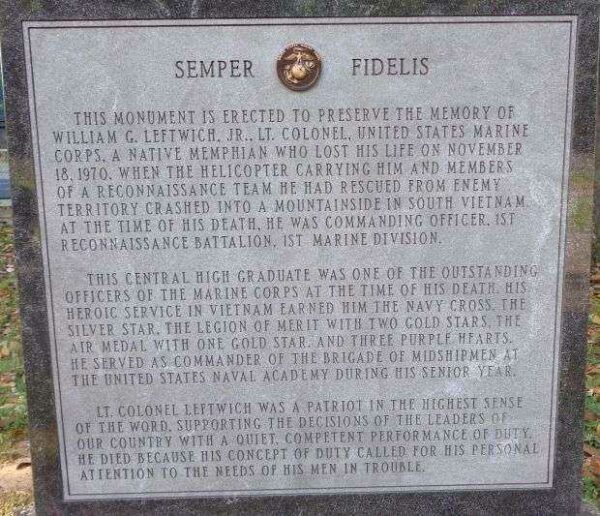 WILLIAM G. LEFTWICH, JR. MEMORIAL DEDICATION STONE