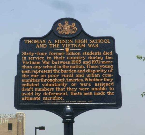 THOMAS A. EDISON HIGH SCHOOL AND THE VIETNAM WAR MEMORIAL MARKER