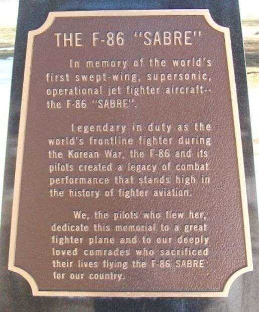 THE F-86 “SABRE” WAR MEMORIAL PLAQUE