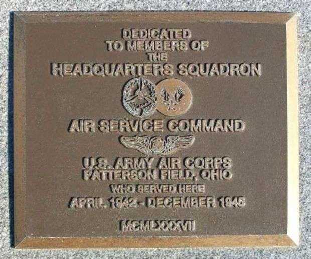 HEADQUARTERS SQUADRON AIR SERVICE COMMAND MEMORIAL PLAQUE