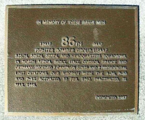 86TH FIGHTER BOMBER GROUP WAR MEMORIAL PLAQUE