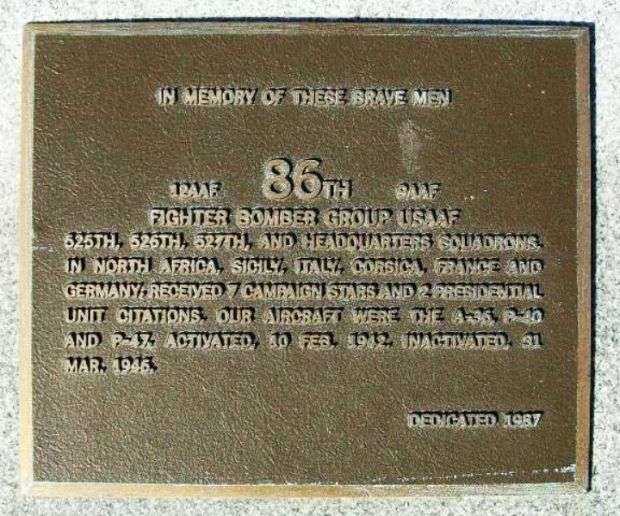 86TH FIGHTER BOMBER GROUP WAR MEMORIAL PLAQUE