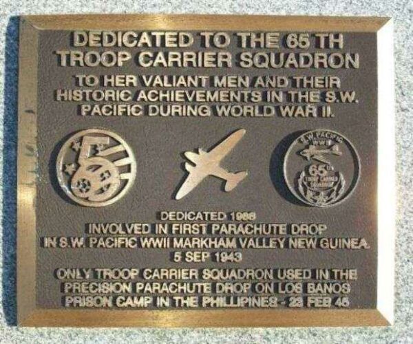 65TH TROOP CARRIER SQUADRON WAR MEMORIAL PLAQUE