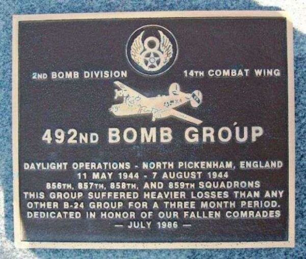 492ND BOMB GROUP WAR MEMORIAL PLAQUE