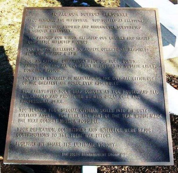 390TH BOMBARDMENT GROUP (H) WAR MEMORIAL PLAQUE B