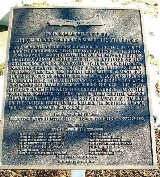 390TH BOMBARDMENT GROUP (H) WAR MEMORIAL PLAQUE A