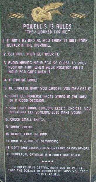 GENERAL COLIN L. POWELL WAR MEMORIAL PLAQUE