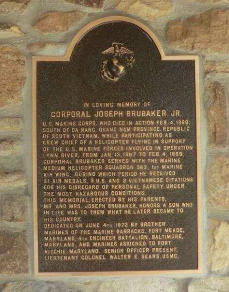 CORPORAL JOSEPH BRUBAKER, JR. WAR MEMORIAL PLAQUE