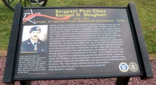 SERGEANT FIRST CLASS RANDALL D. SHUGHART MEDAL OF HONOR WAR MEMORIAL PLAQUE