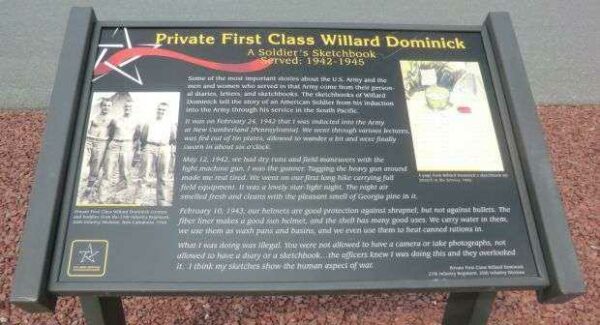 PRIVATE FIRST CLASS WILLARD DOMINICK WAR MEMORIAL PLAQUE